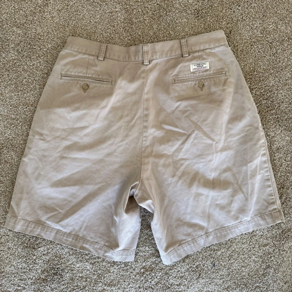 Polo Ralph Lauren Tyler Short Mens 34 (fits 32) Khaki Tan Pleated Chino Shorts